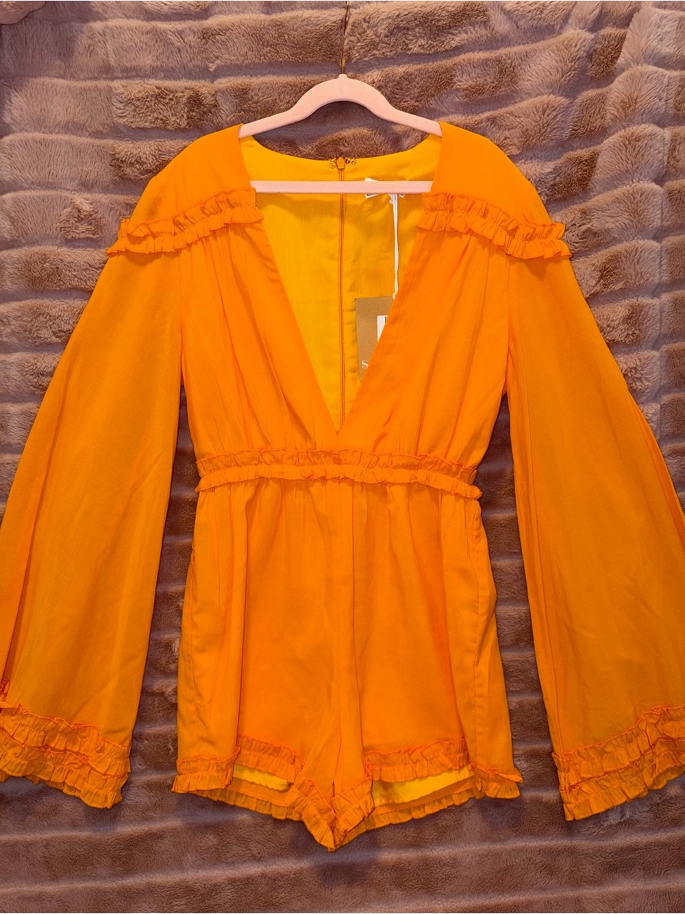Bright Orange Ruffle V-Neck Romper